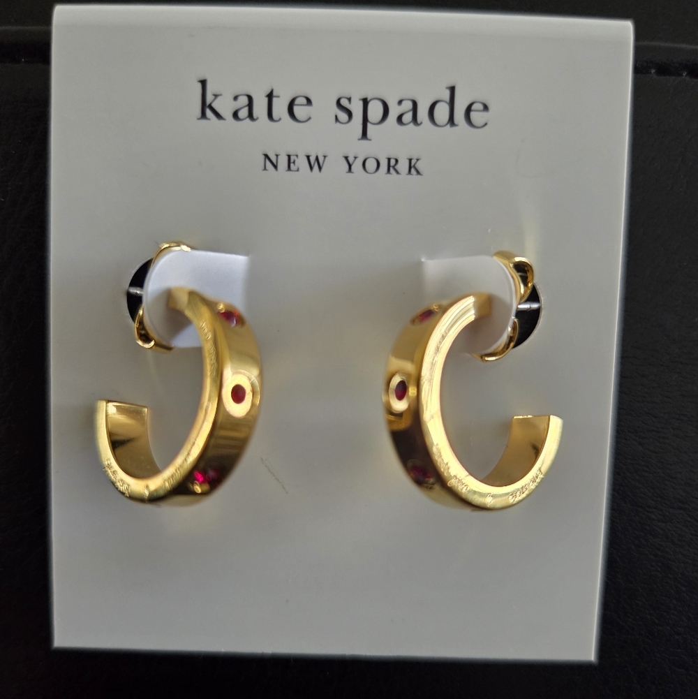 Kate Spade Gold-Tone Stainless Steel Pavé Huggie Hoop Earrings - Picture 2 of 3